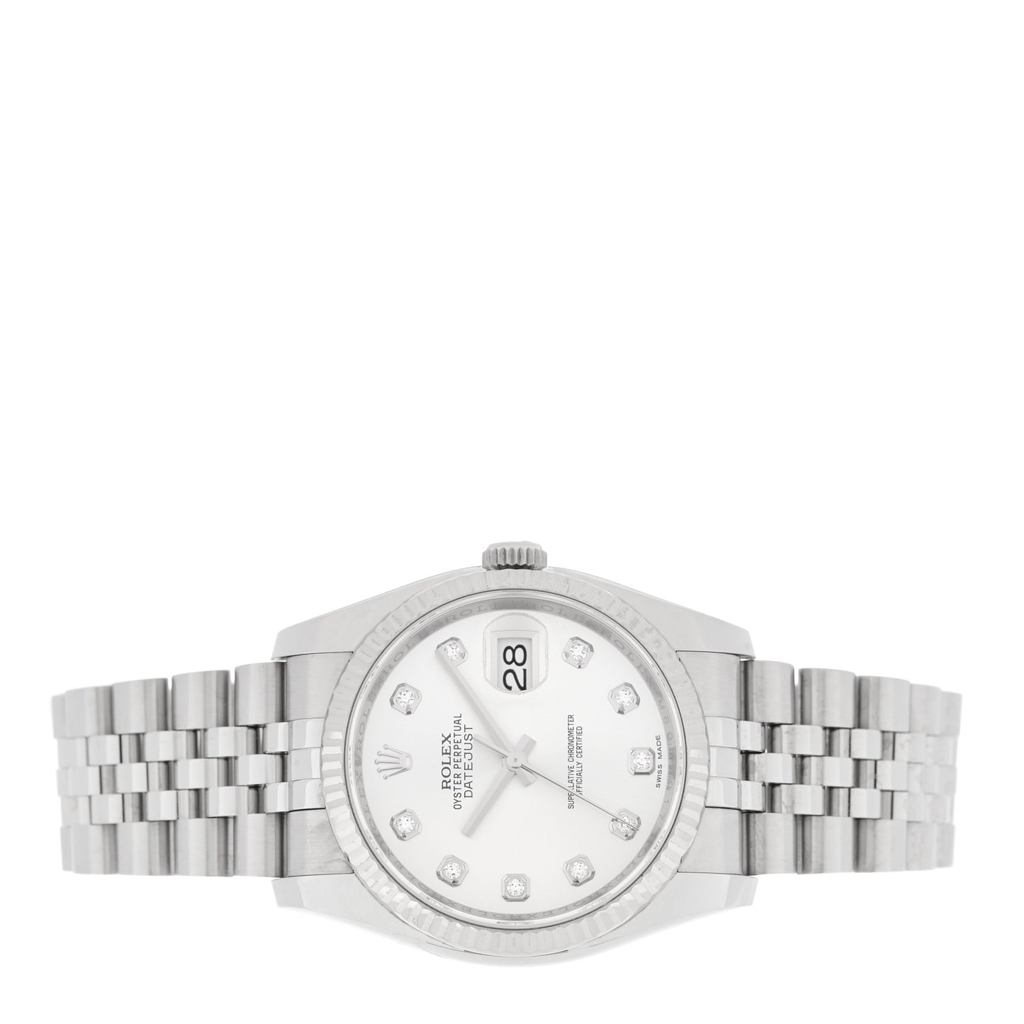 Stainless Steel 18K White Gold Diamond 36mm Oyster Perpetual Datejust Watch Silver 116234