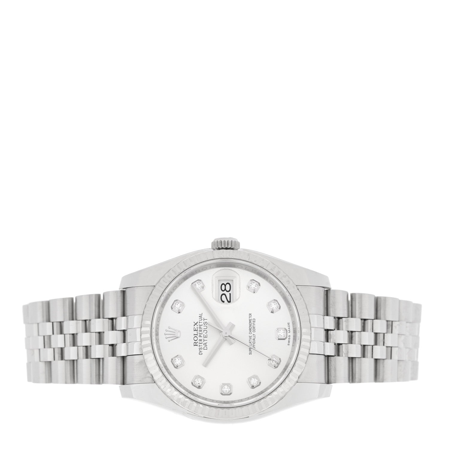 Rolex Stainless Steel 18K White Gold Diamond 36mm Oyster Perpetual Datejust Watch Silver 116234 2 of 5