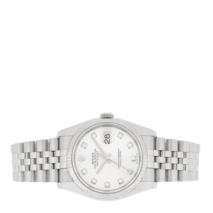 Rolex Stainless Steel 18K White Gold Diamond 36mm Oyster Perpetual Datejust Watch Silver 116234 2 of 5