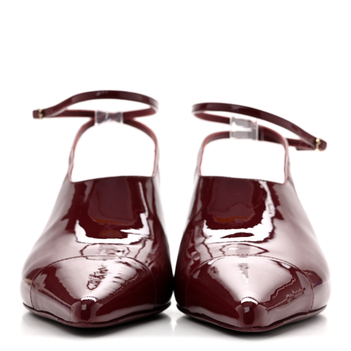 Patent Calfskin Cap Toe CC Slingback Pumps 38 Dark Burgundy