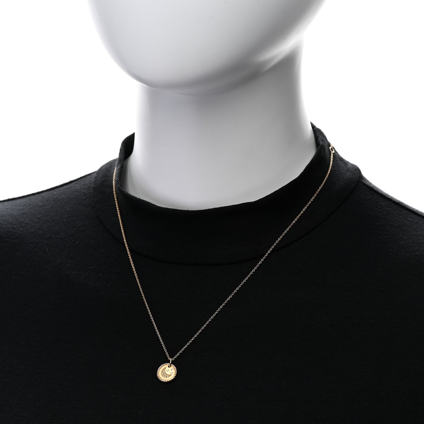 18K Yellow Gold Diamond Yellow Sapphire Cable Collectibles Moon and Stars Pendant Necklace