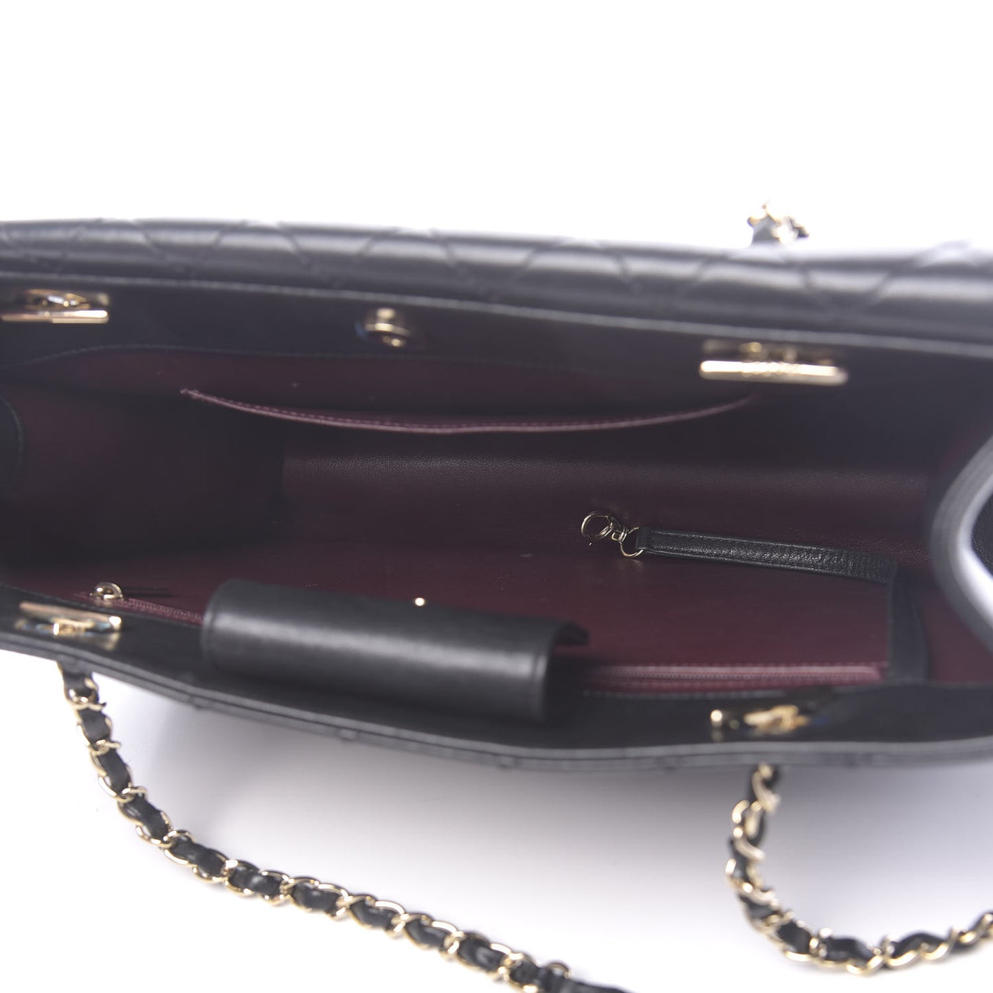 Sheepskin Quilted Beauty Lock Flap Shopping Tote Black