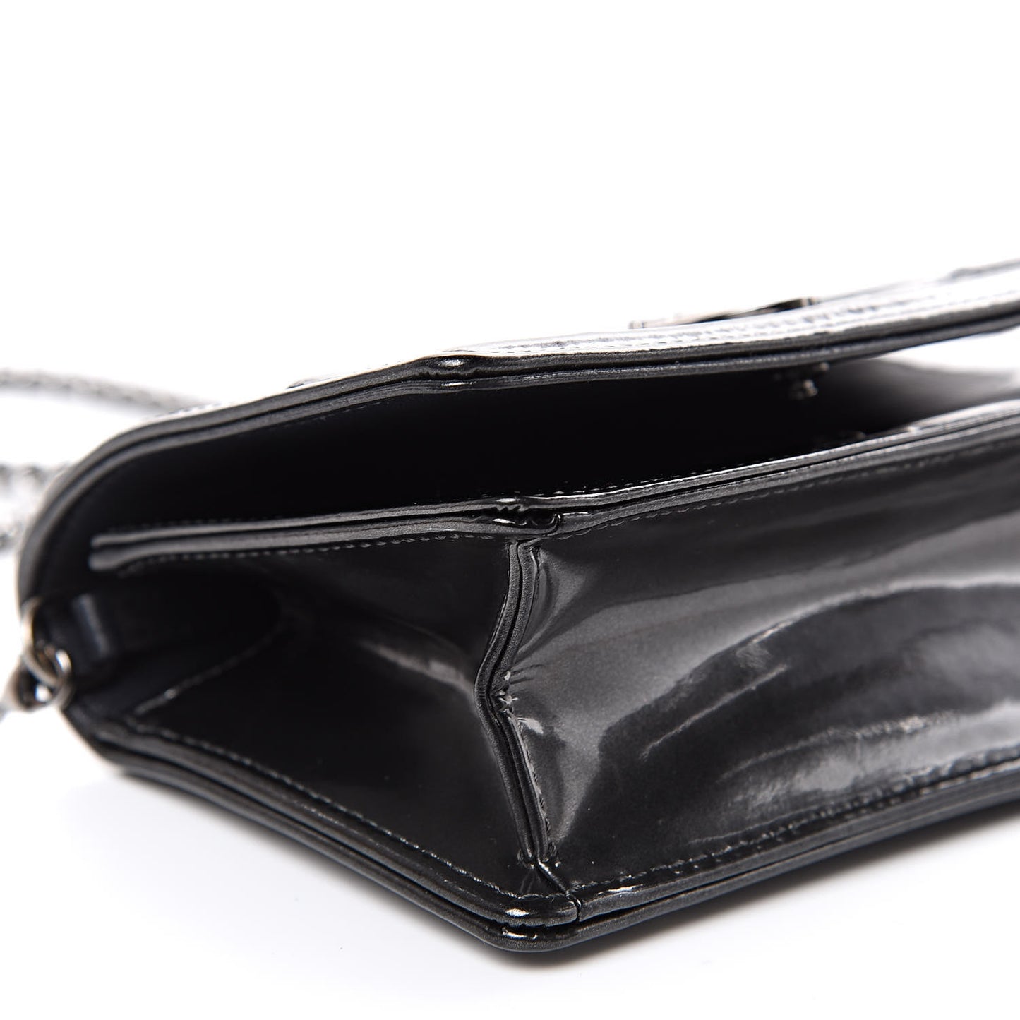 Metallic Patent Micro-Cannage Baby Diorama Flap Bag Graphite