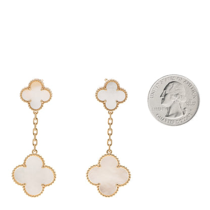 Van Cleef & Arpels 18K Yellow Gold Mother of Pearl Magic Alhambra 2 Motifs Clip-On Earrings 2 of 5