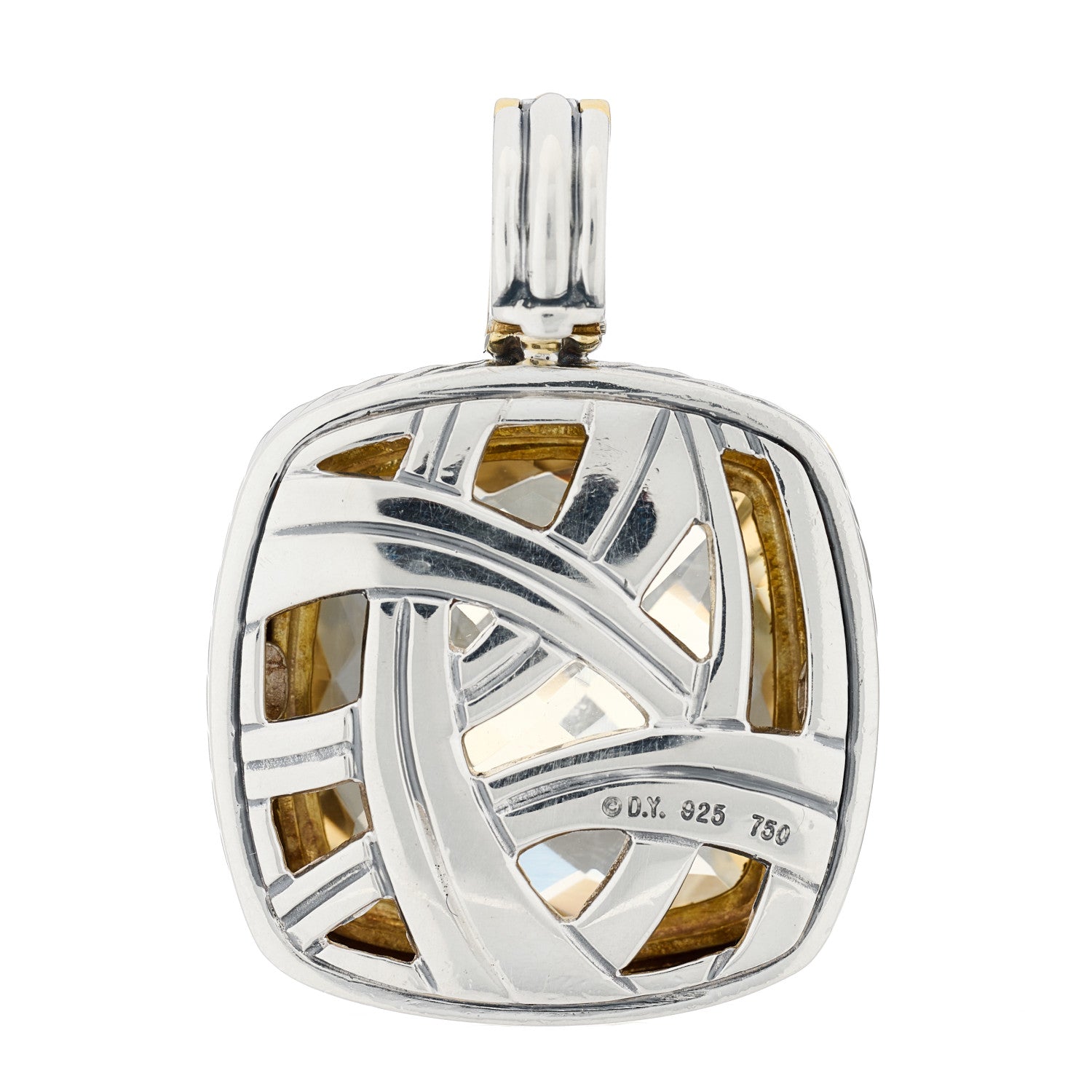 David Yurman Sterling Silver 18K Yellow Gold Smoky Quartz 20mm Albion Enhancer Pendant 3 of 4