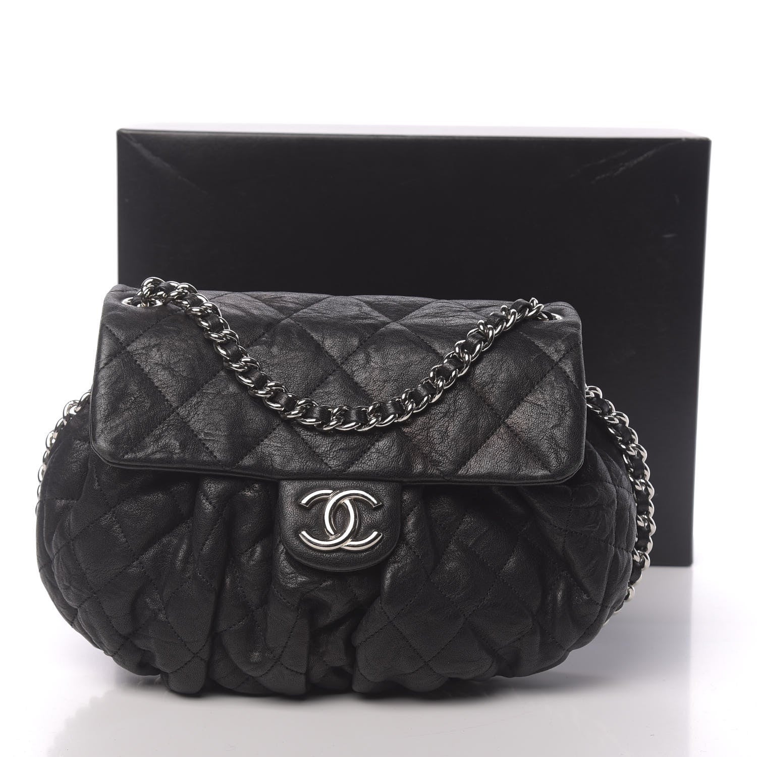 Chanel Washed Lambskin Quilted Medium Chain Around Messenger Black 11 of 11