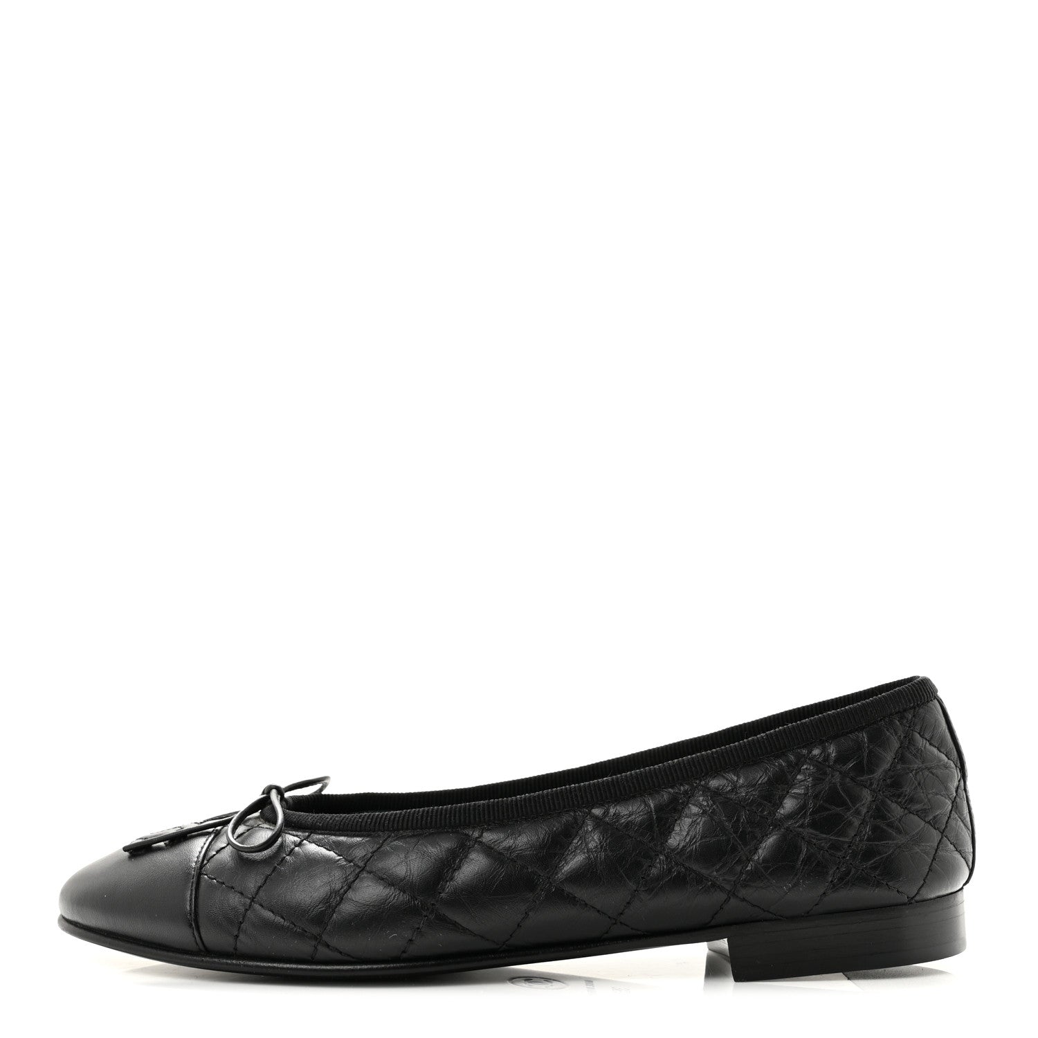 Chanel Aged Calfskin Quilted CC Cap Toe Ballerina Flats 35.5 Black 1 of 9