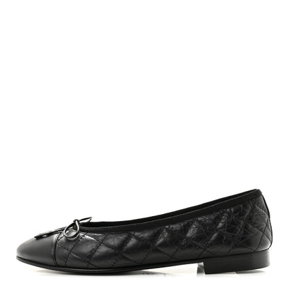 Chanel Aged Calfskin Quilted CC Cap Toe Ballerina Flats 35.5 Black 1 of 9