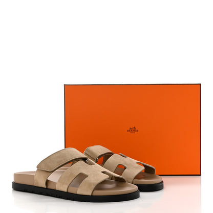 Hermes Suede Goatskin Womens Chypre Sandals 39 Beige Argile 9 of 9