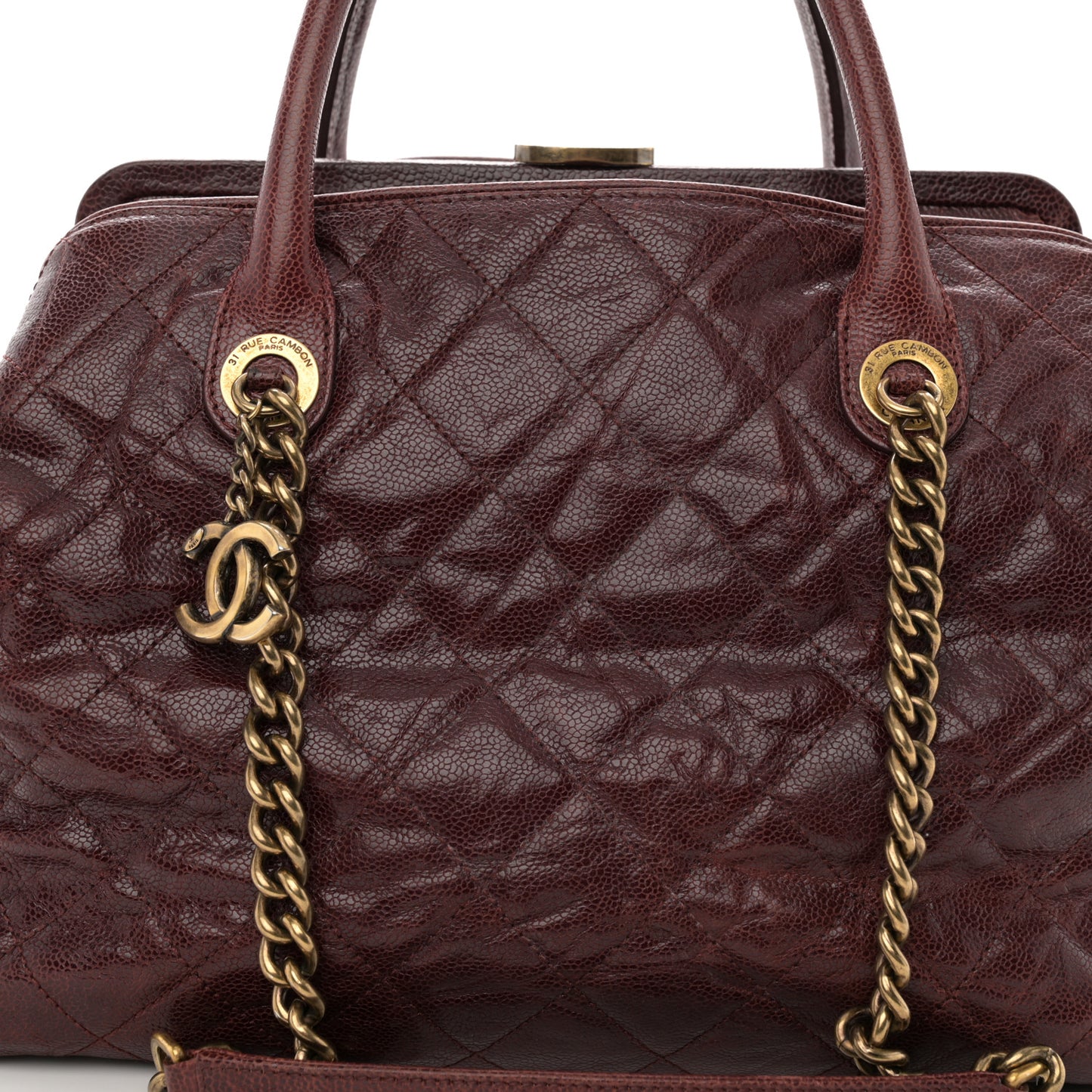 Glazed Caviar Quilted Small Shiva Tote Burgundy
