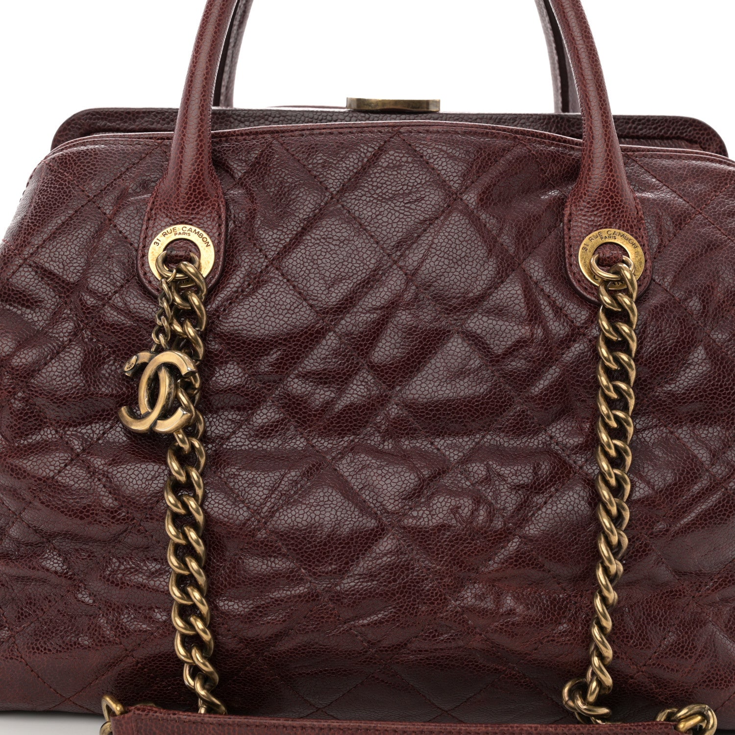 Chanel Glazed Caviar Quilted Small Shiva Tote Burgundy 8 of 11