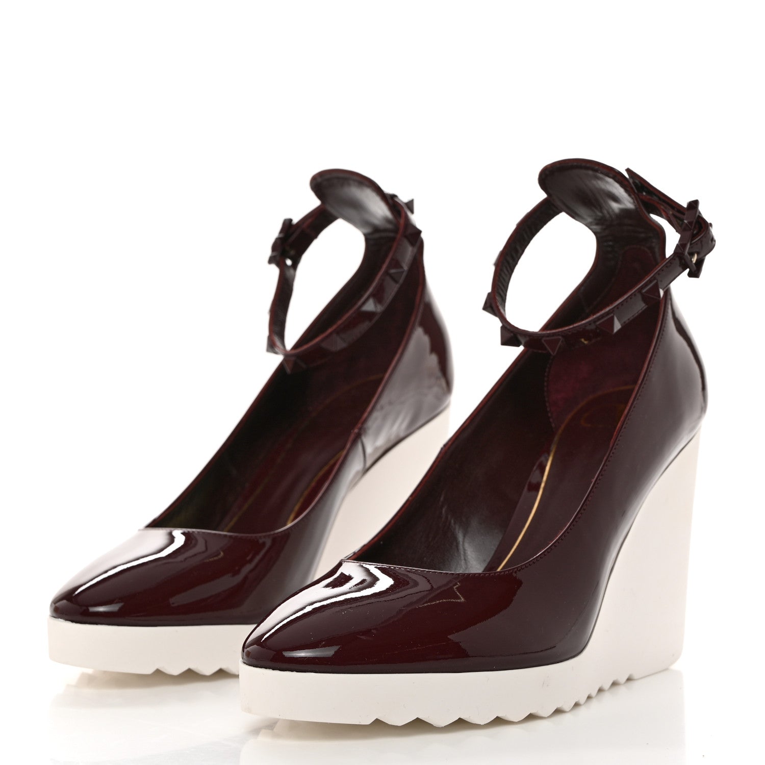 Valentino Garavani Patent Rockstud Ankle Strap Wedges 37.5 Rubin 3 of 8
