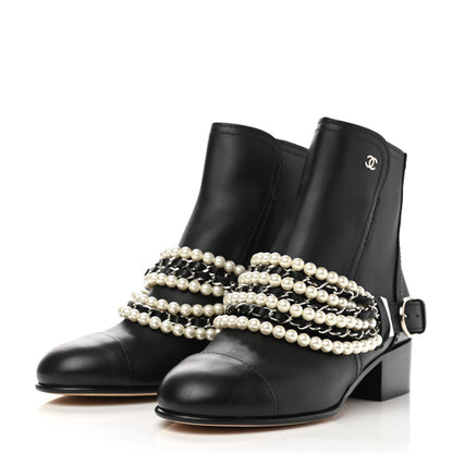 Chanel Calfskin Pearl Cap Toe Short Boots 36.5 Black 3 of 9