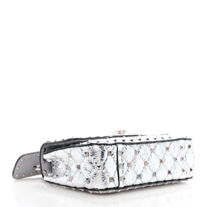 Valentino Garavani VALENTINO GARAVANI Metallic Wrinkled Lambskin Small Rockstud Spike Shoulder Bag Silver 4 of 10