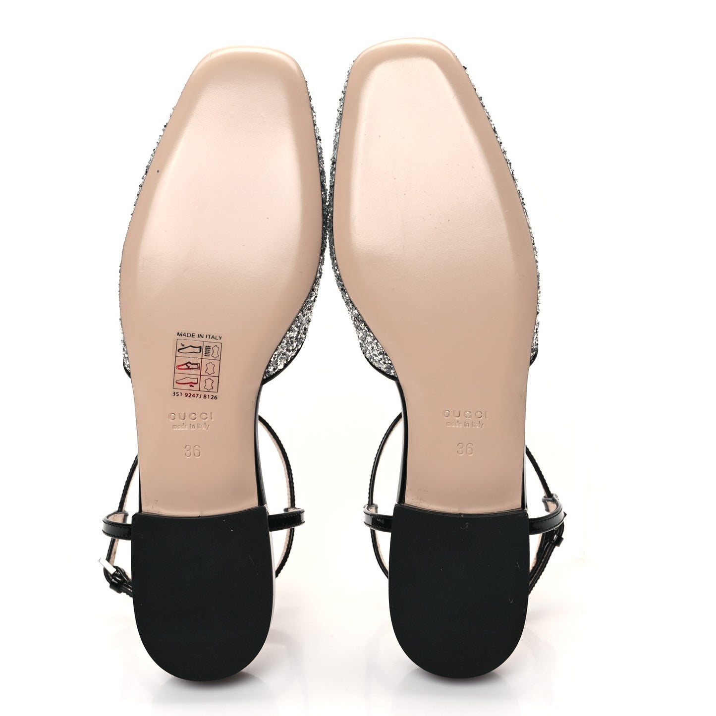 Calfskin Glitter Double G Slingback Flats 36 Silver Black