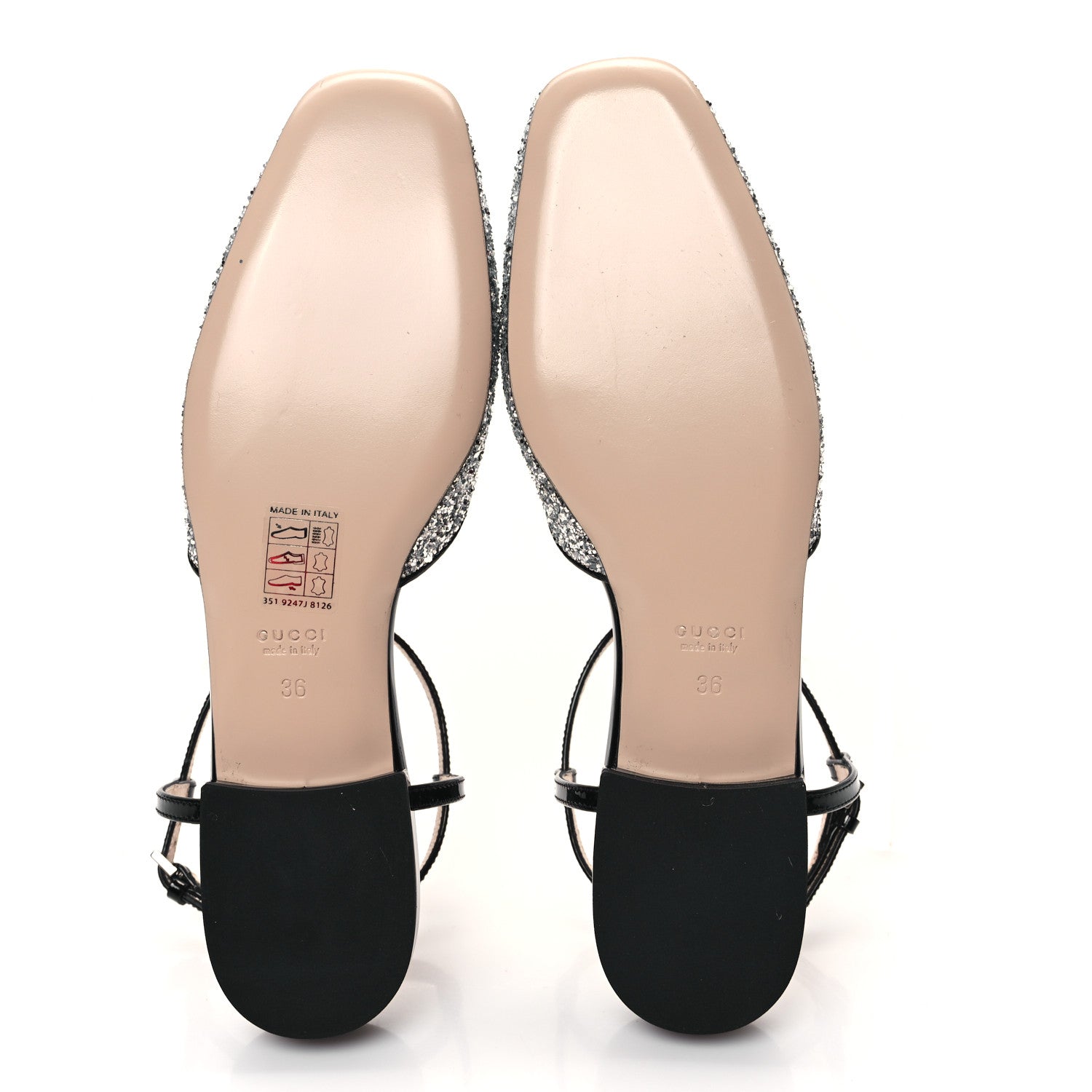 Gucci Calfskin Glitter Double G Slingback Flats 36 Silver Black 5 of 8