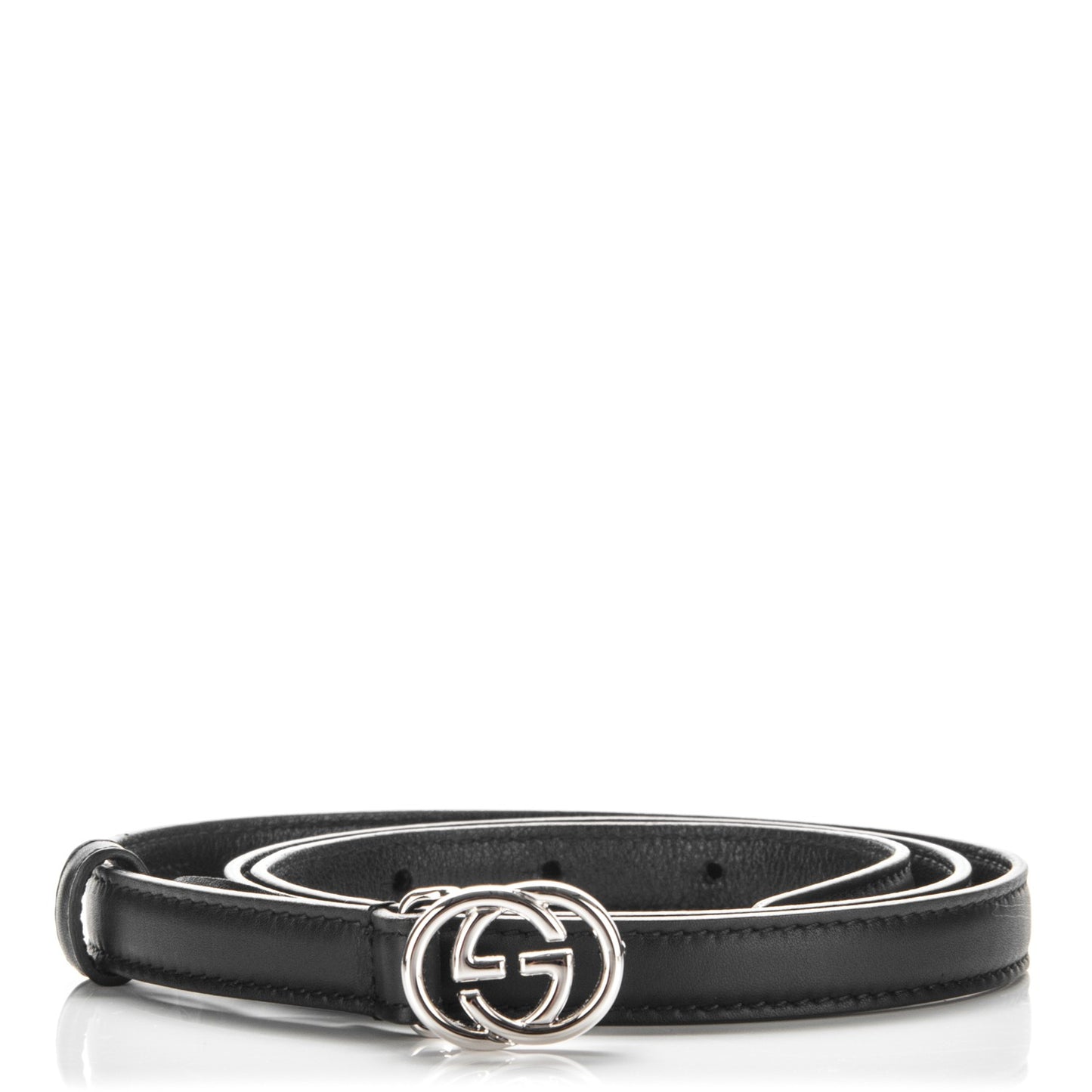 Moon Calfskin Nickel Interlocking G 20mm Belt 85 34 Black