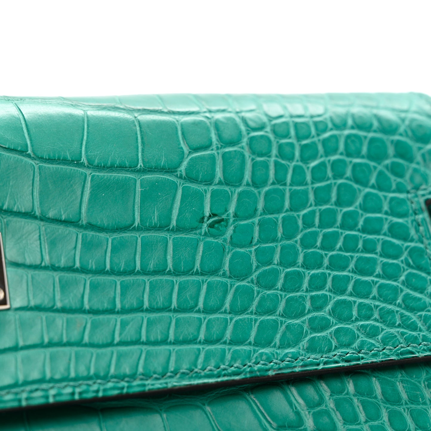 Matte Alligator Kelly Longue Wallet Bleu Paon