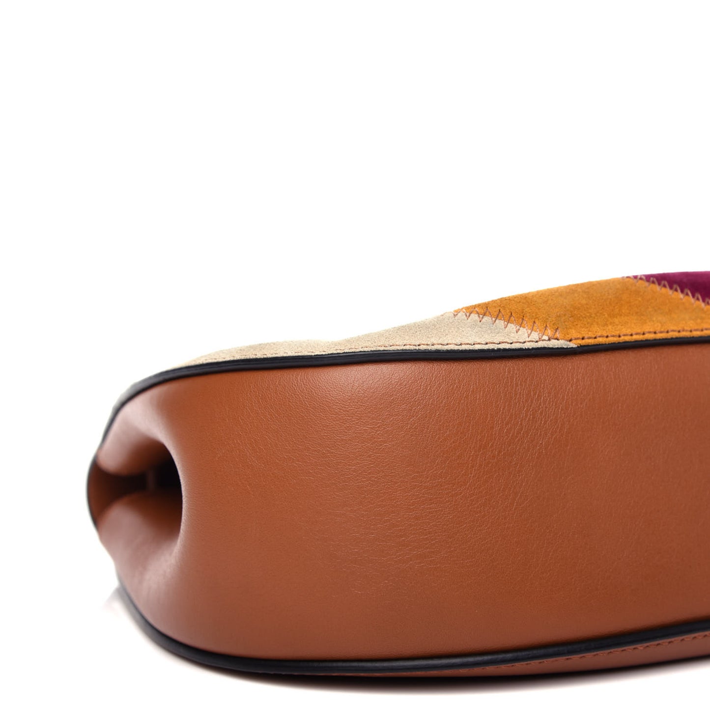 Calfskin Suede Rainbow Patchwork Drew Shoulder Bag Caramel