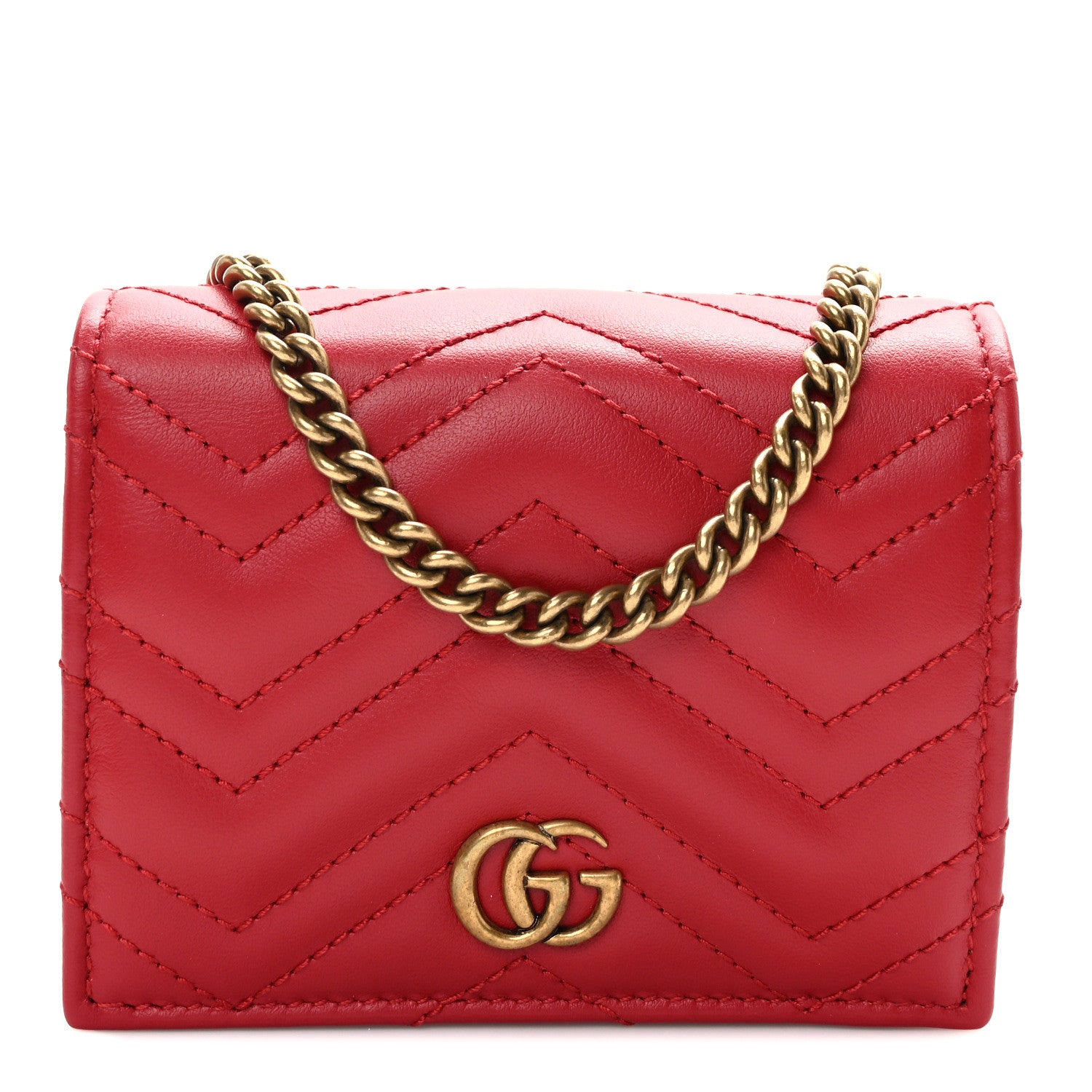 Gucci Calfskin Matelasse Mini GG Marmont Wallet On Chain Hibiscus Red 1 of 10
