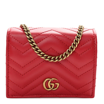 Gucci Calfskin Matelasse Mini GG Marmont Wallet On Chain Hibiscus Red 1 of 10