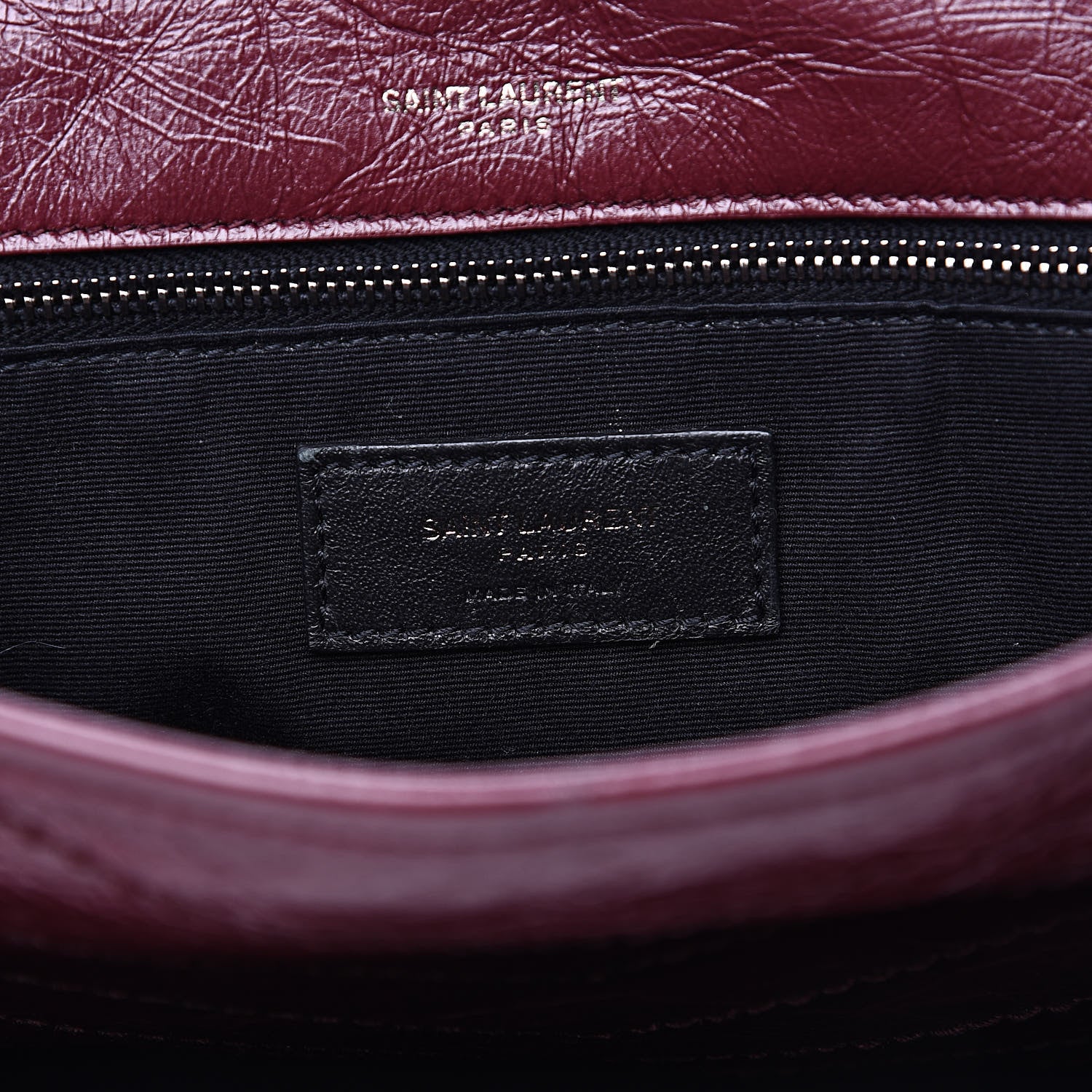 Saint Laurent Crinkled Calfskin Matelasse Monogram Medium Niki Chain Satchel Burgundy 8 of 11