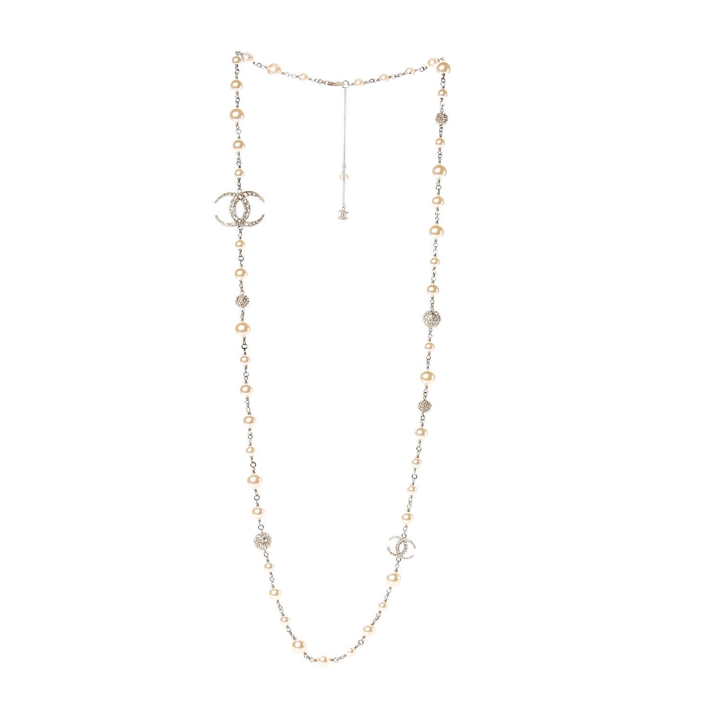 Pearl Baguette Crystal CC Moon Long Necklace Gold