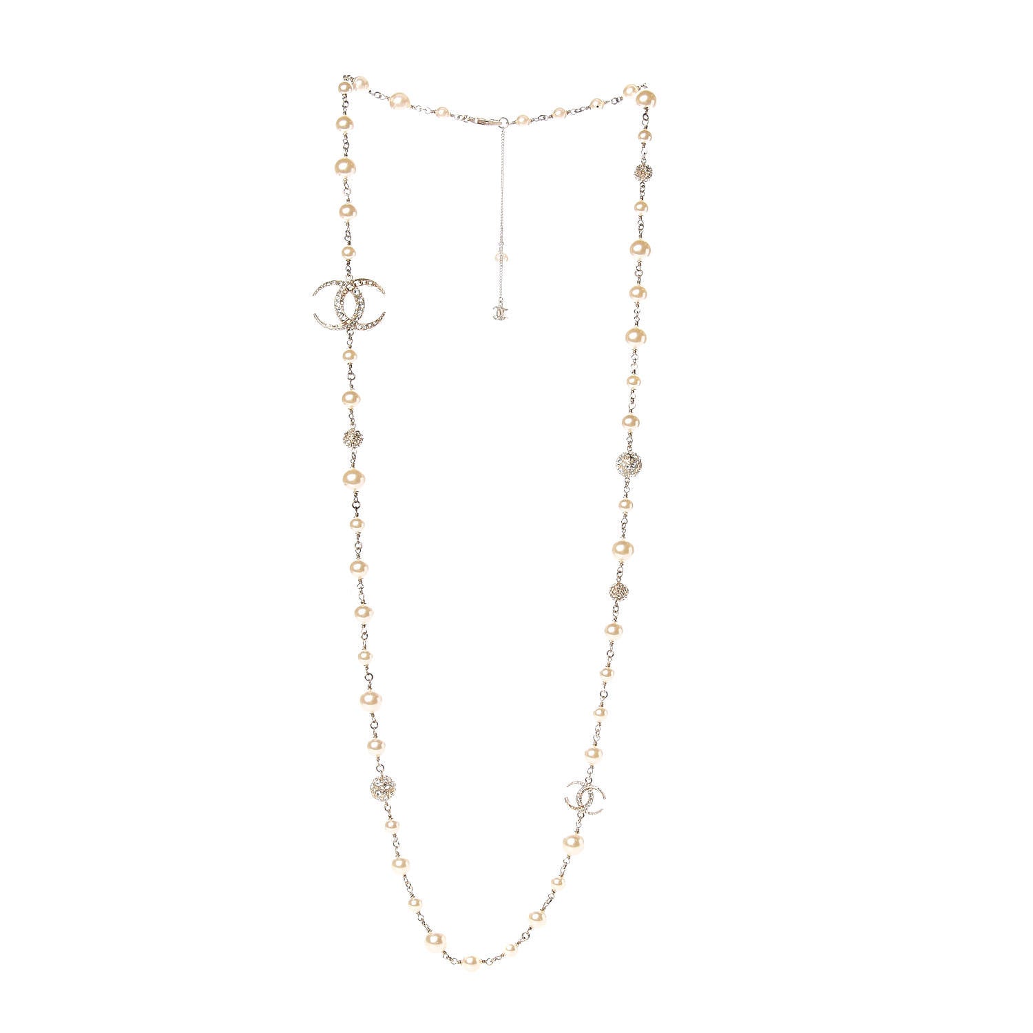 Chanel Pearl Baguette Crystal CC Moon Long Necklace Gold 3 of 6