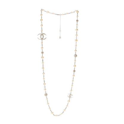 Chanel Pearl Baguette Crystal CC Moon Long Necklace Gold 3 of 6