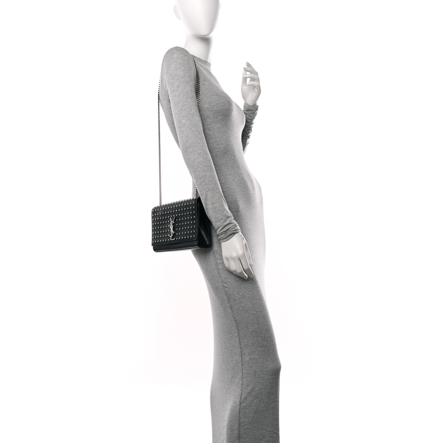 Saint Laurent Grain De Poudre Studded Medium Monogram Kate Satchel Black 2 of 10