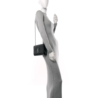 Saint Laurent Grain De Poudre Studded Medium Monogram Kate Satchel Black 2 of 10