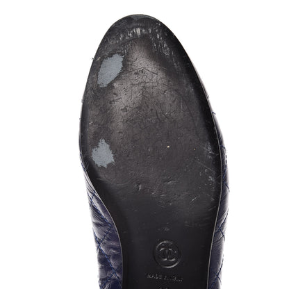 Chanel Aged Calfskin Quilted Cap Toe Ballerina Flats 37 Navy 10 of 14