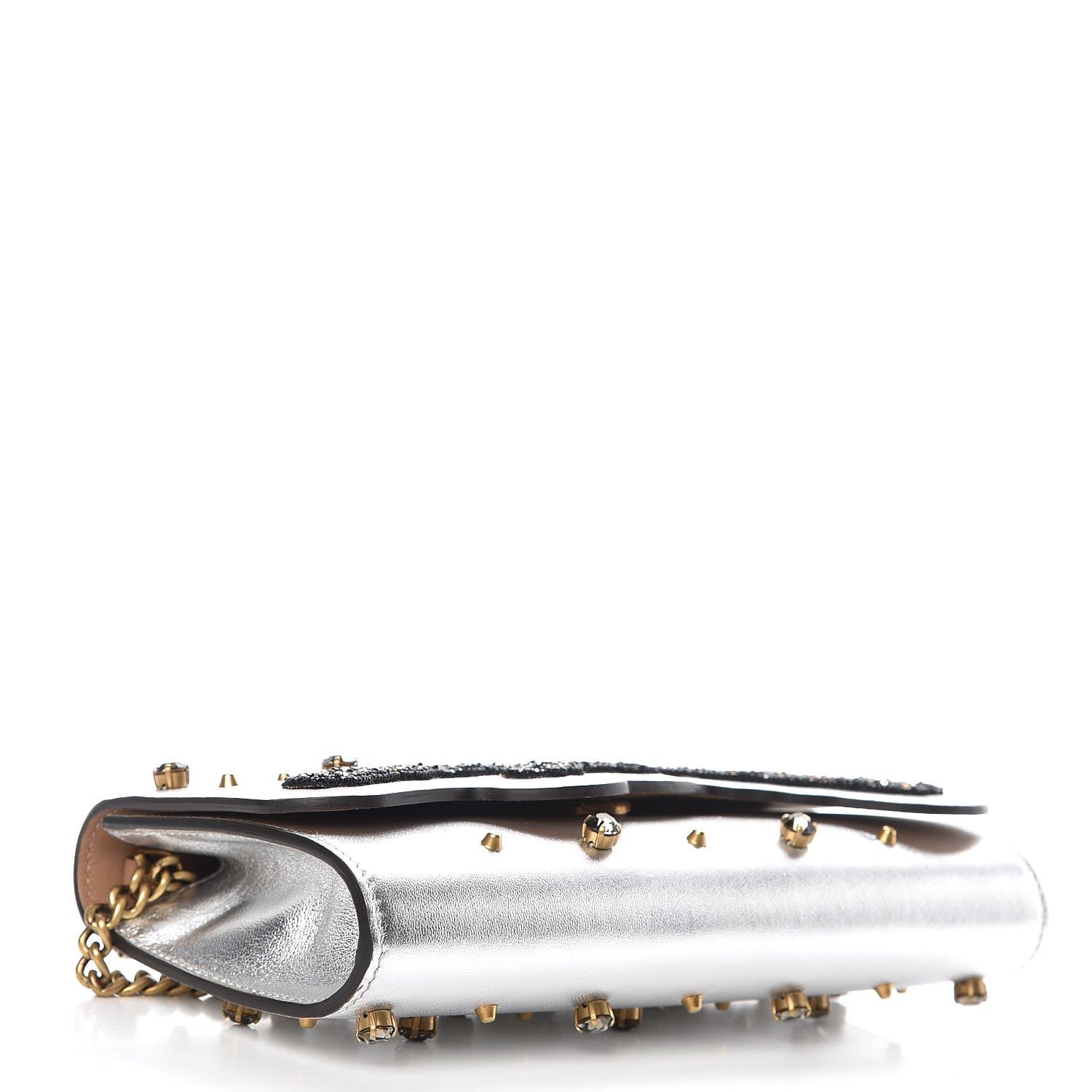Gucci Metallic Nappa Embellished Tiger Broadway Chain Clutch Silver 4 of 7