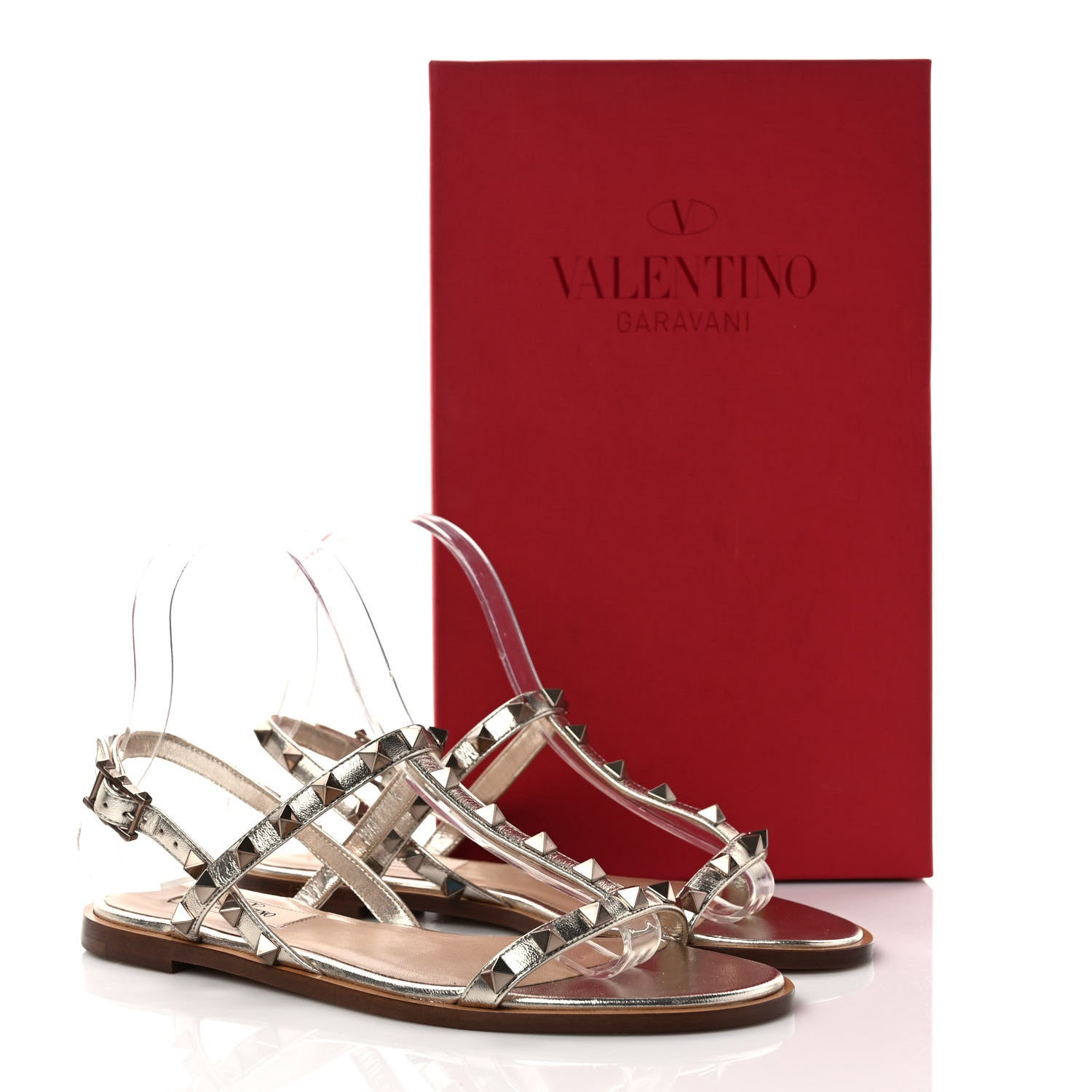 Valentino Garavani Metallic Nappa Rockstud T-Strap Slingback Flat Sandals 36 Skin 8 of 8