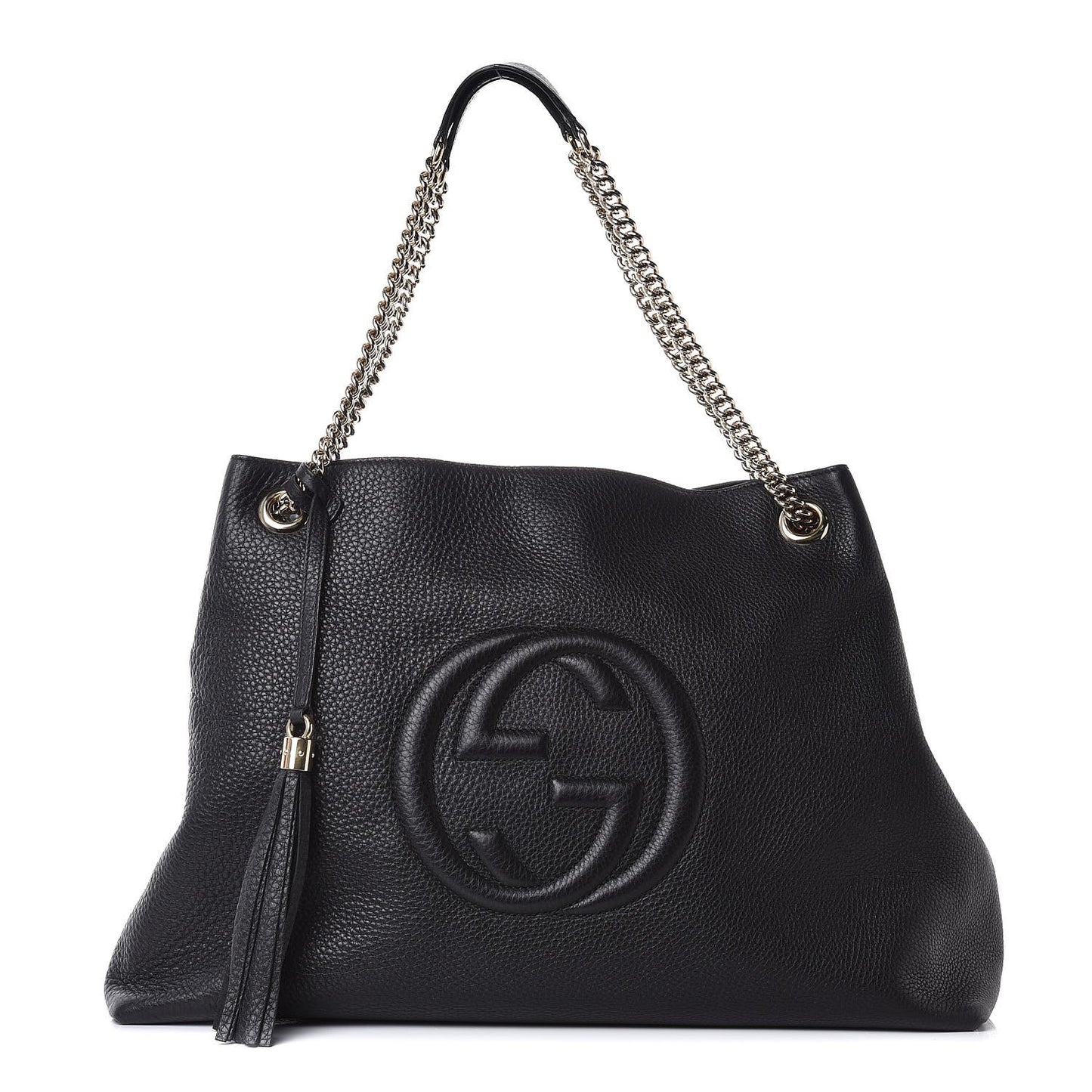 Pebbled Calfskin Large Soho Chain Shoulder Bag Black