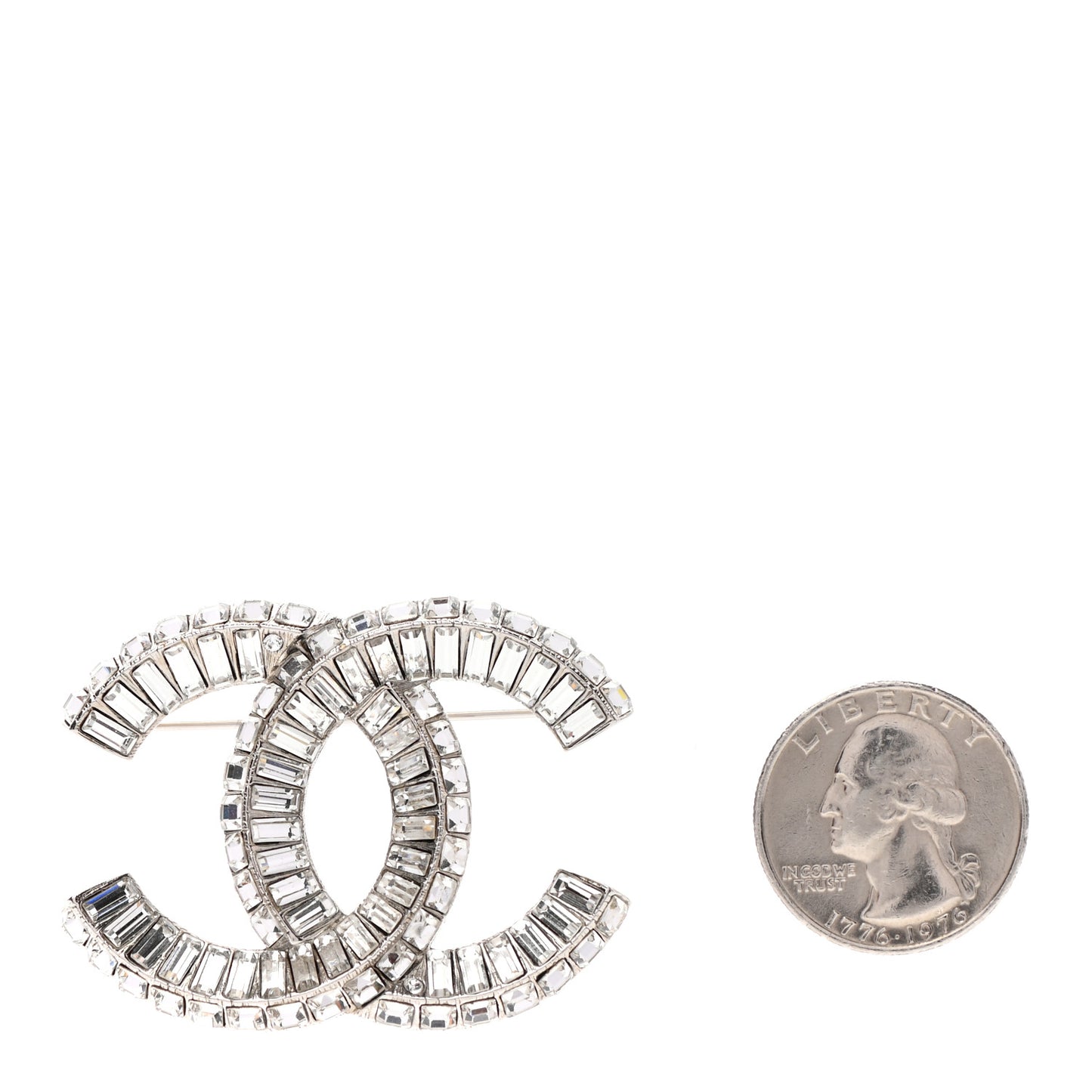 Baguette Crystal CC Brooch Silver