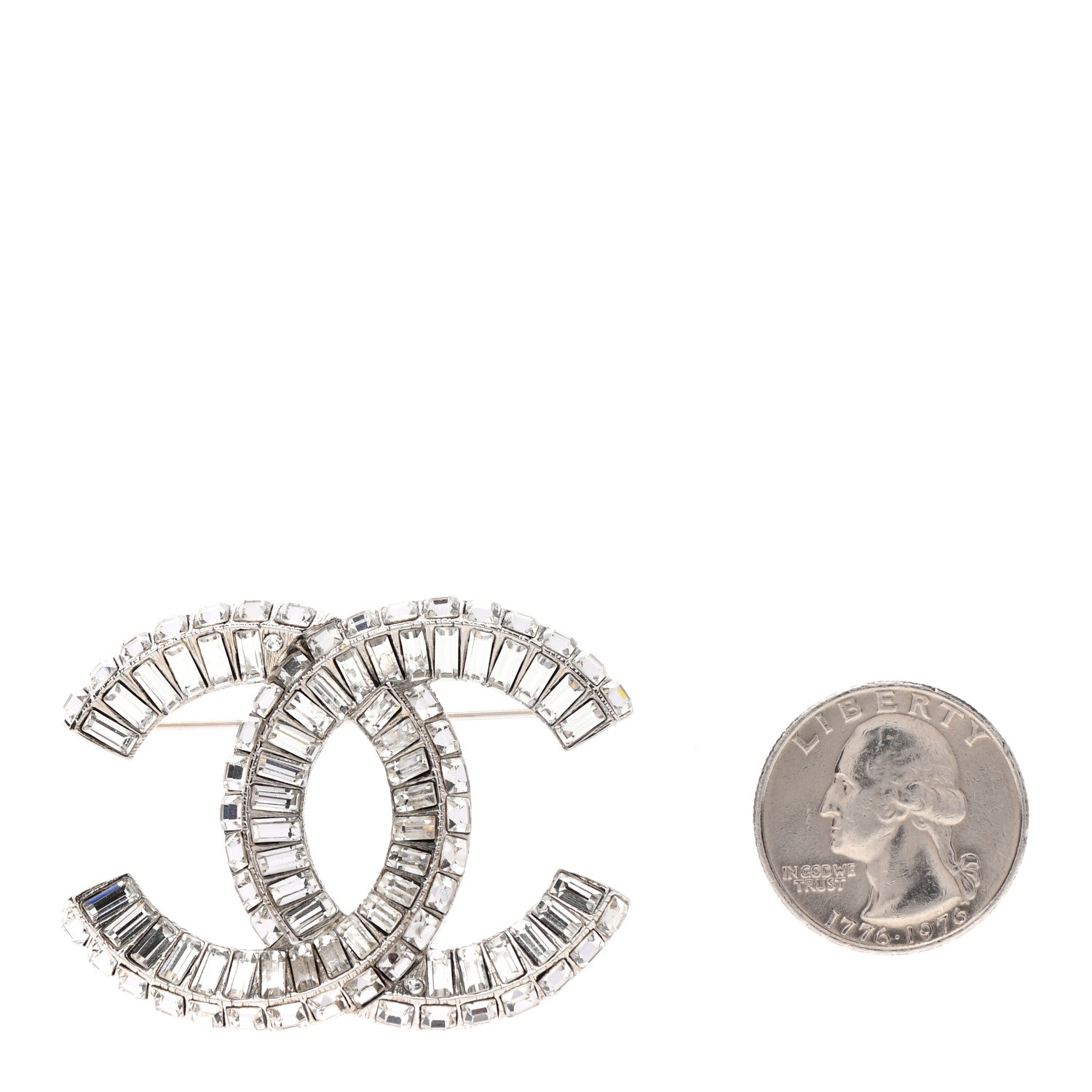 Chanel Baguette Crystal CC Brooch Silver 3 of 5