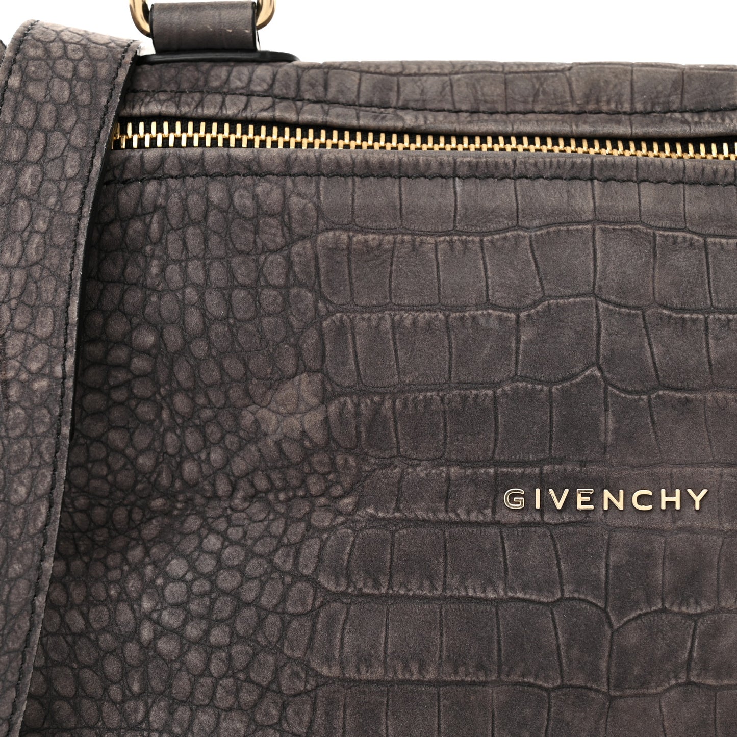 Nubuck Crocodile Embossed Medium Pandora Dark Grey