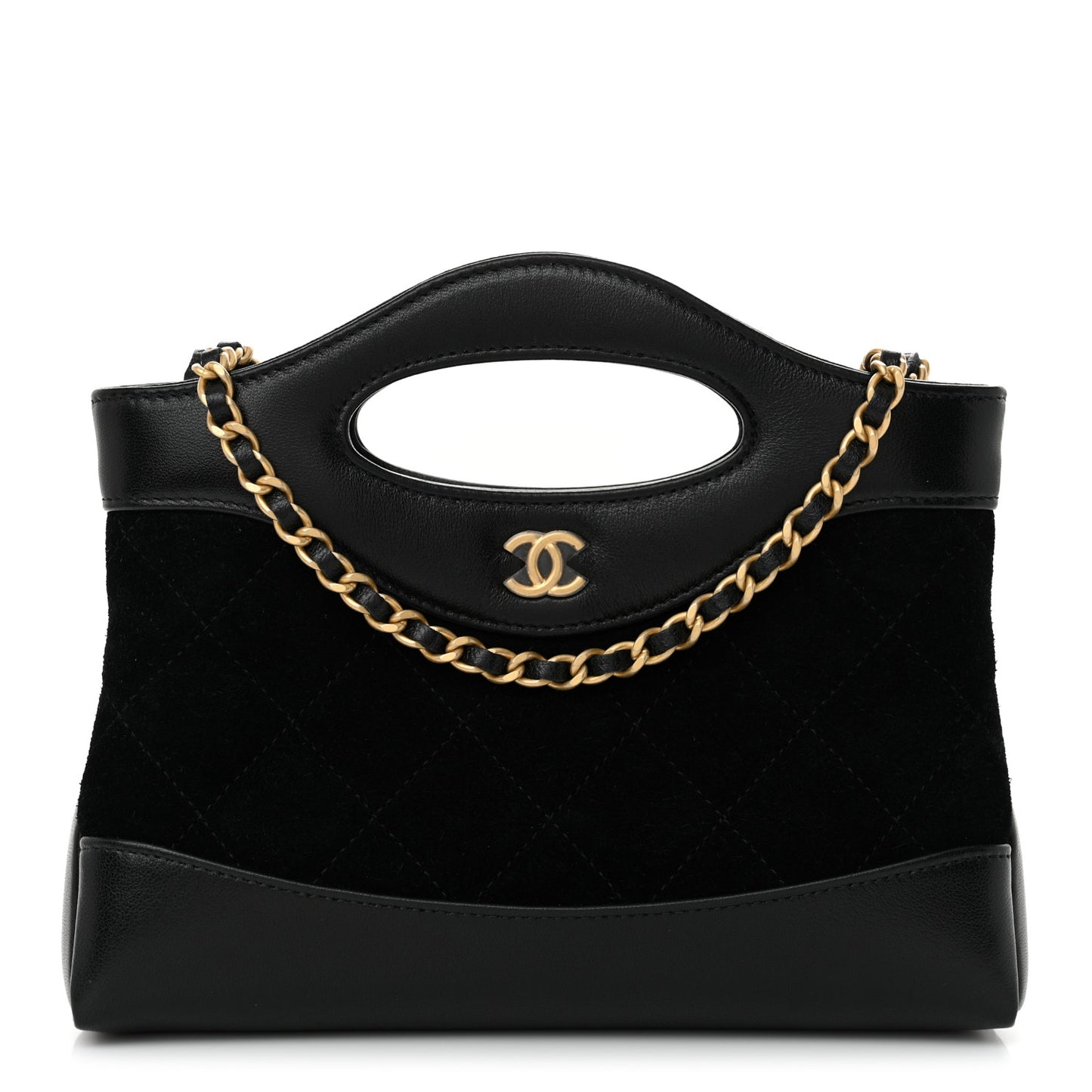 Suede Shiny Crumpled Calfskin Quilted Nano 31 Shopping Bag Black