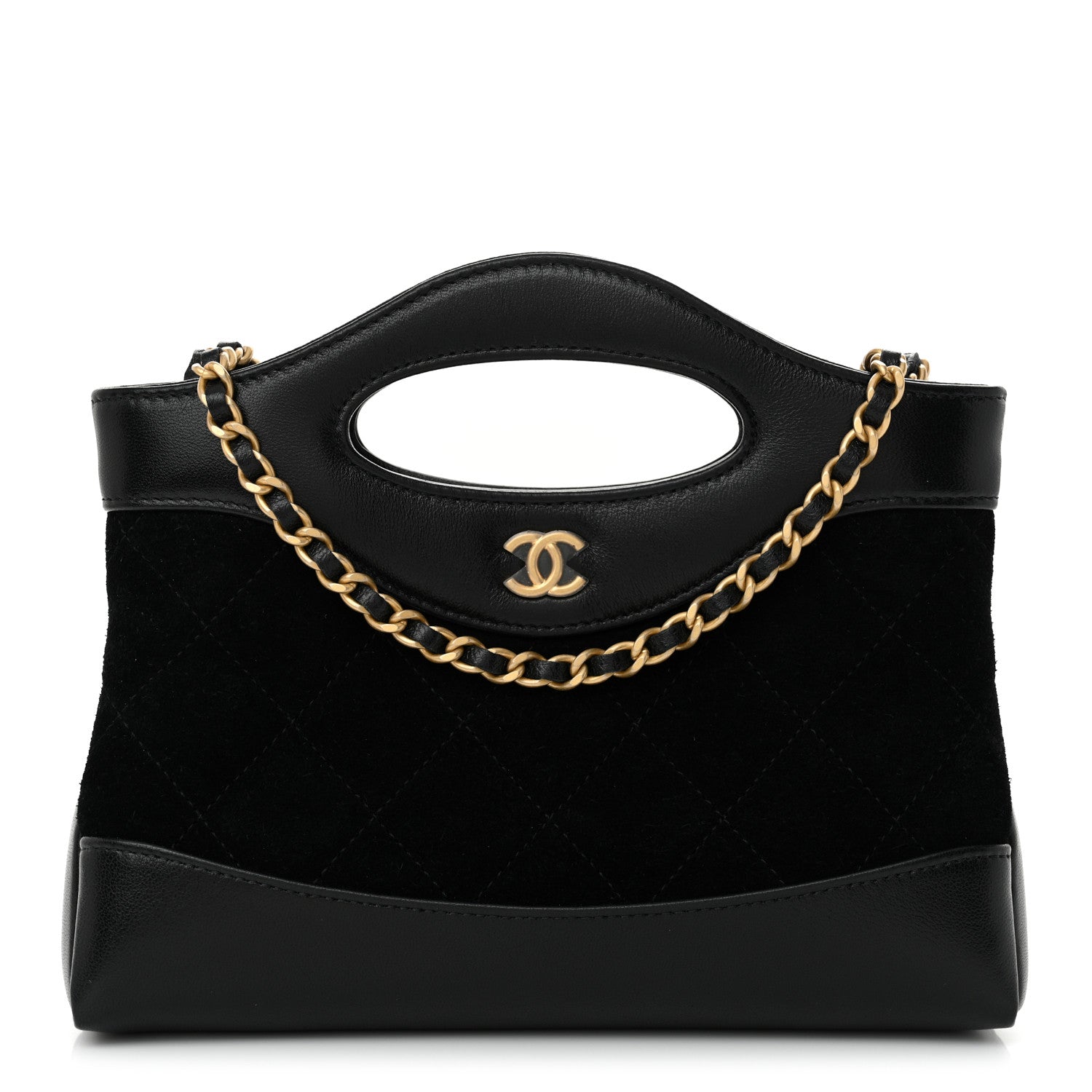 Chanel Suede Shiny Crumpled Calfskin Quilted Nano 31 Shopping Bag Black 1 of 11