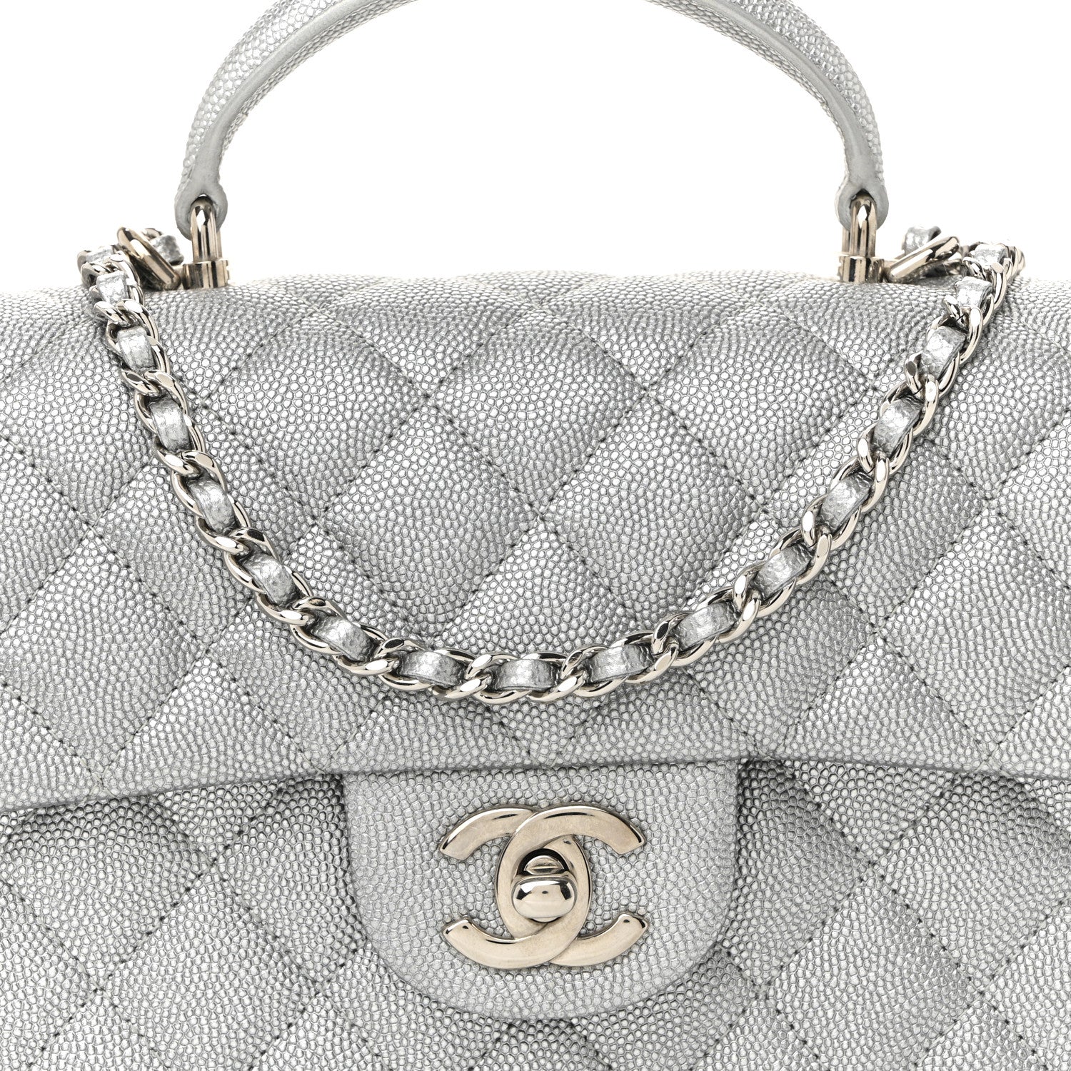 Chanel Metallic Caviar Quilted Mini Top Handle Rectangular Flap Silver 8 of 10