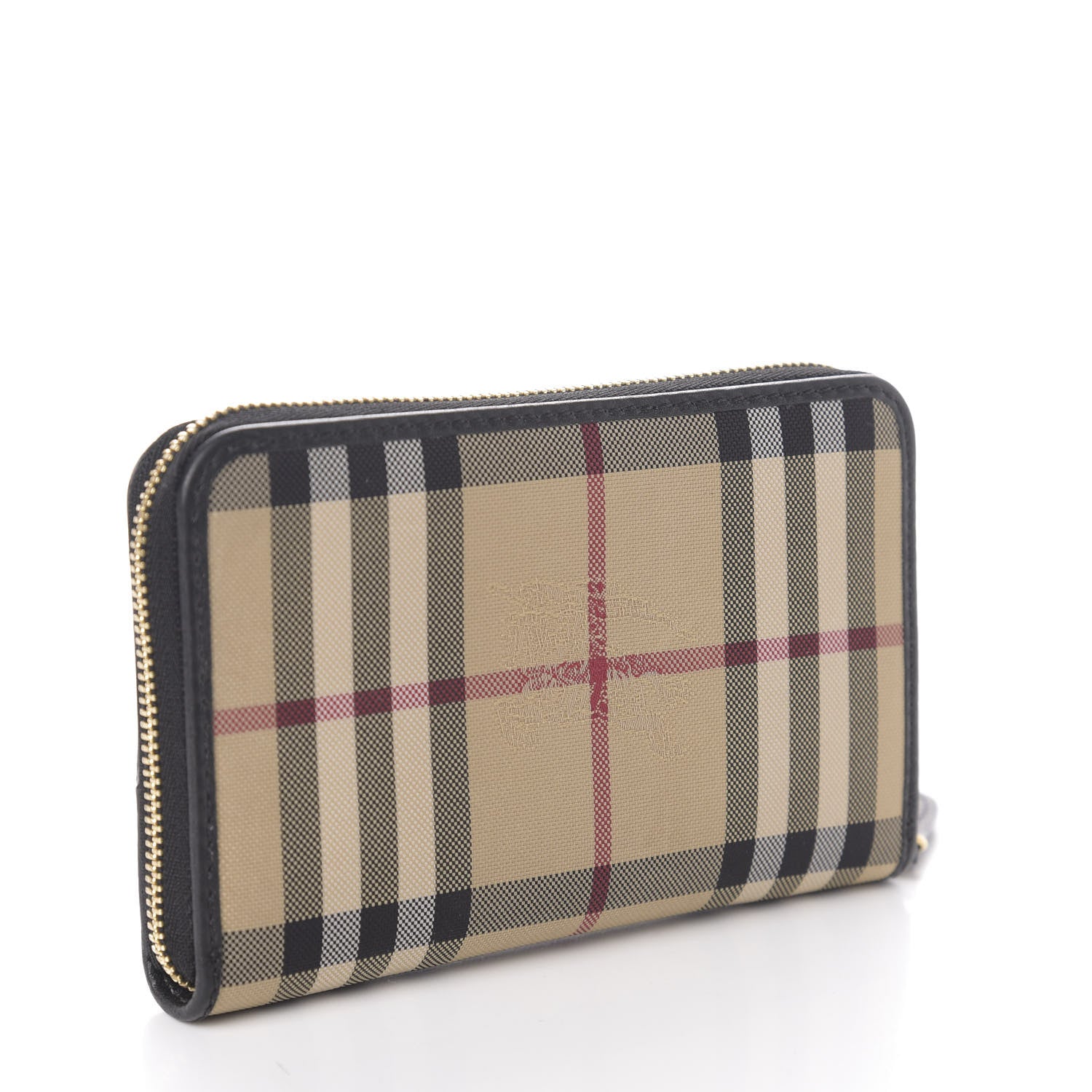 Burberry Calfskin Horseferry Check Medium Marston Zip Around Wallet Black 3 of 6