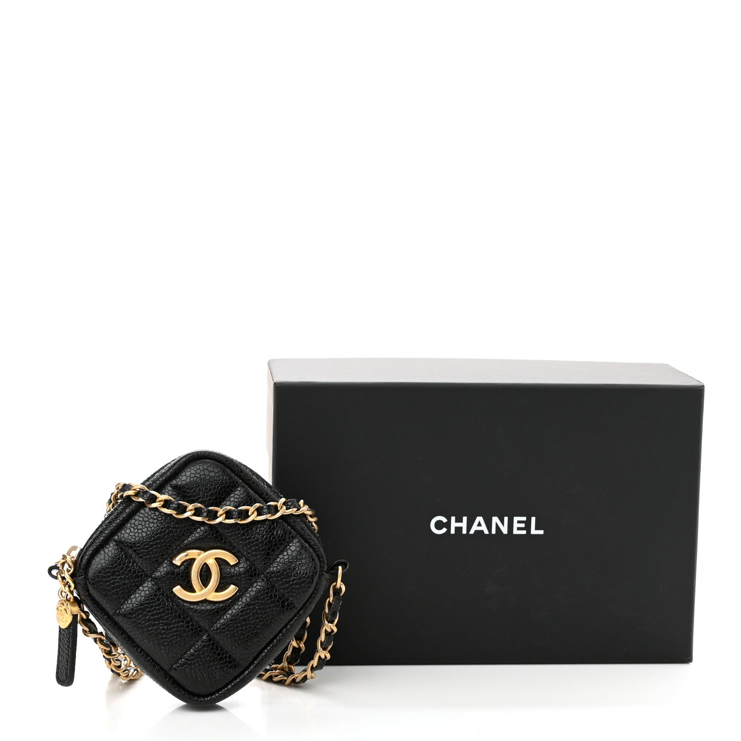 Chanel Caviar Quilted Diamond Coin Purse With Chain Black 11 of 11