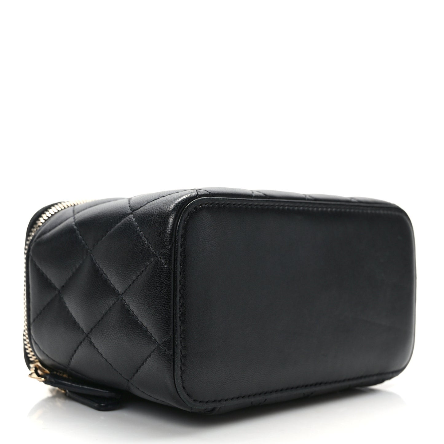 Lambskin Quilted Small Top Handle Vanity Case With Chain Black