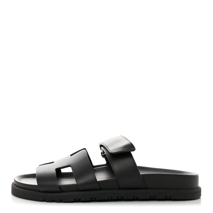 Hermes Calfskin Womens Chypre Sandals 37 Black 1 of 9