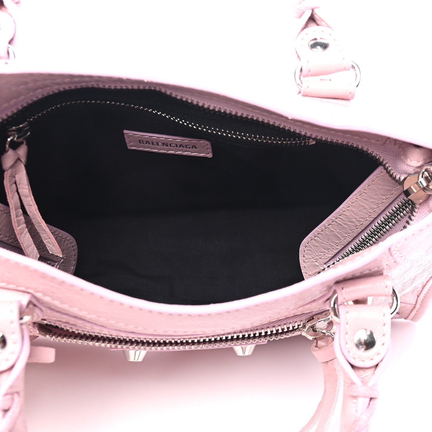 Agneau Classic Silver Hardware Mini City Logo Strap Pale Rose Black