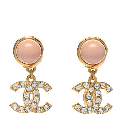 Chanel Crystal Pearl CC Drop Earrings Pink Gold 1 of 5