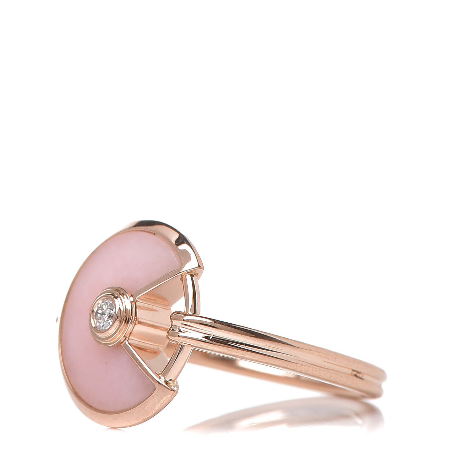 18K Pink Gold Diamond Pink Opal Amulette de Cartier Ring 46 3.75
