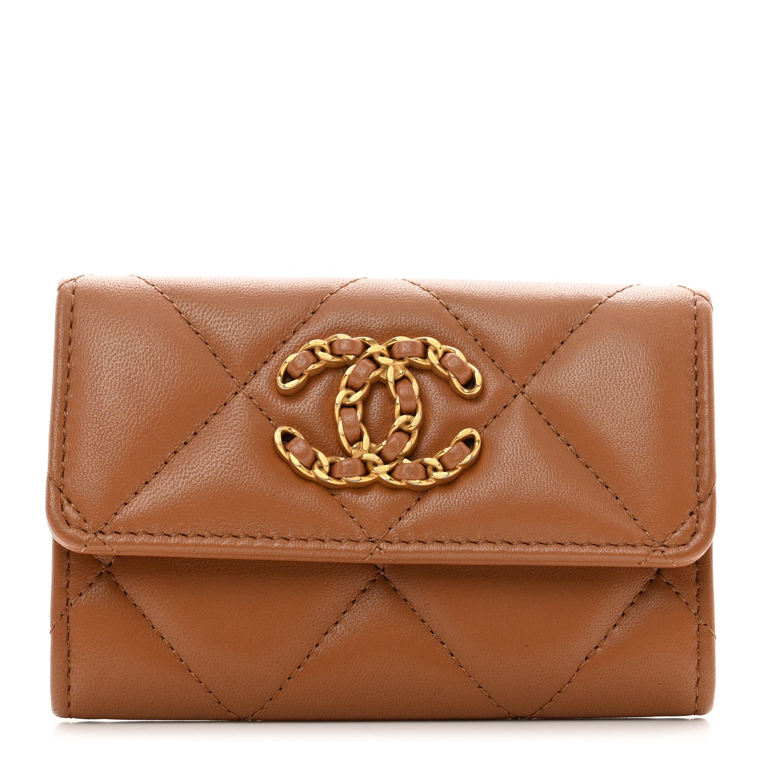 Chanel Lambskin Quilted Chanel 19 Flap Card Holder Brown 1 of 9