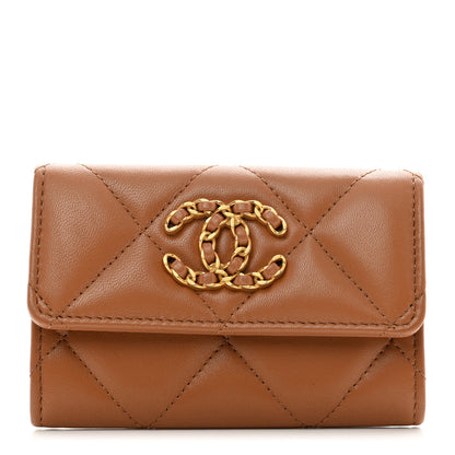 Chanel Lambskin Quilted Chanel 19 Flap Card Holder Brown 1 of 9